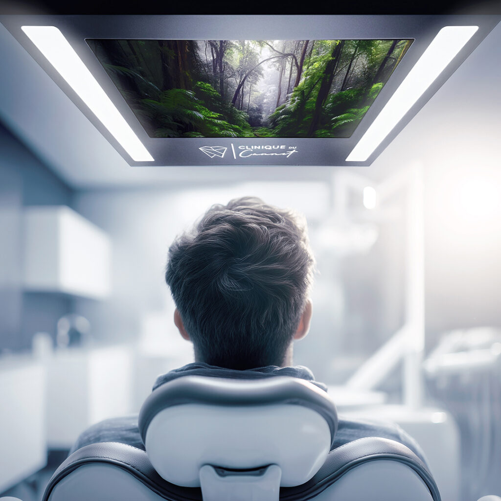 Plafonnier LINEA modèle rectangle avec patient dans un cabinet moderne