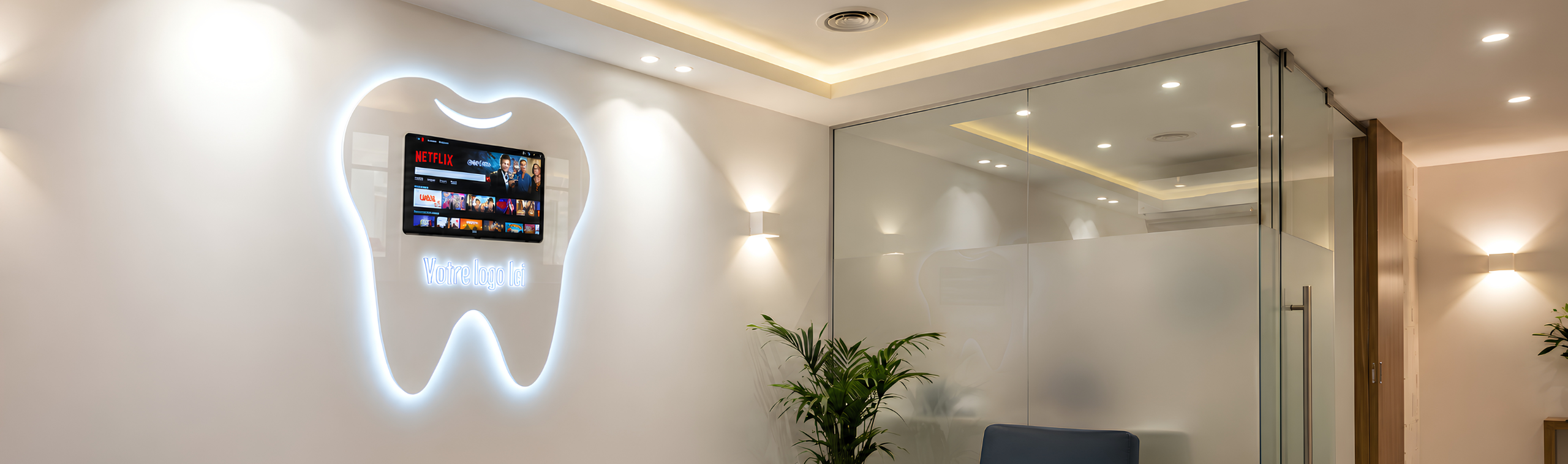 Ecran mural pour les salles d'attentes des cabinets dentaires.